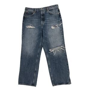 BDG Medium Wash Relaxed Straight Distressed Button Fly Jeans Size 33